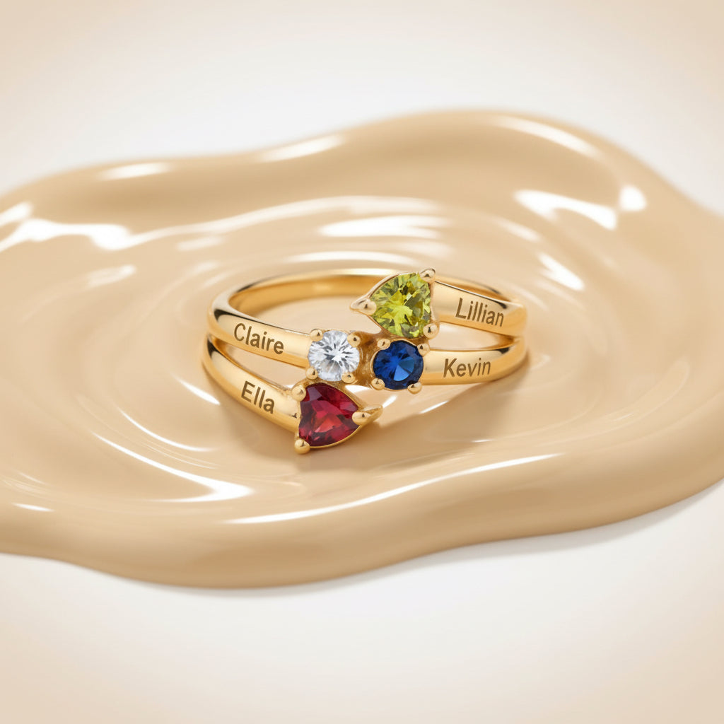 Anillo Familia, 10k. (color de pedreria circonia personalizable)